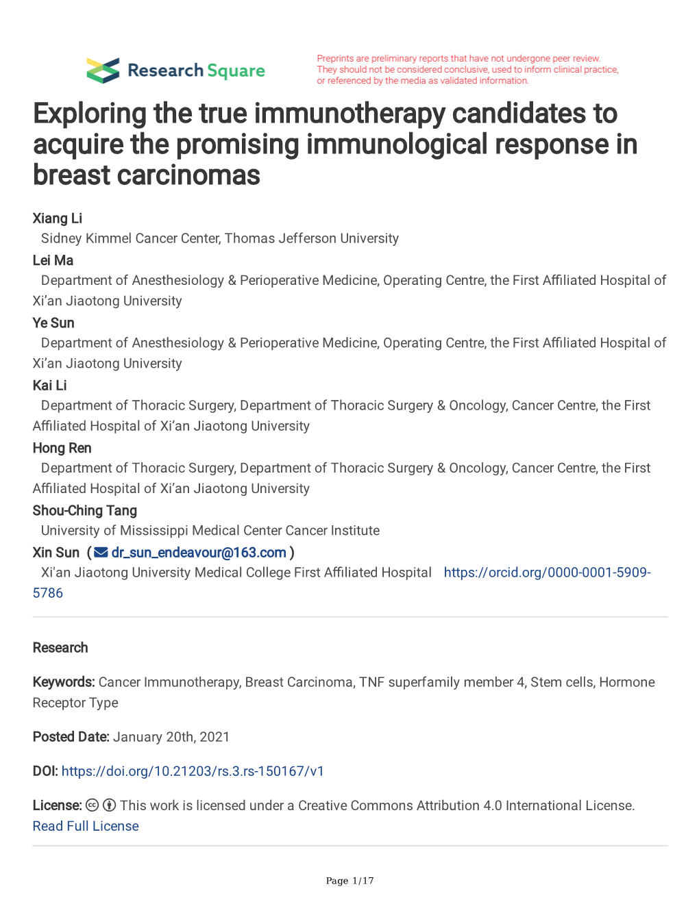 Exploring the True Immunotherapy Candidates to Acquire the Promising Immunological Response in Breast Carcinomas