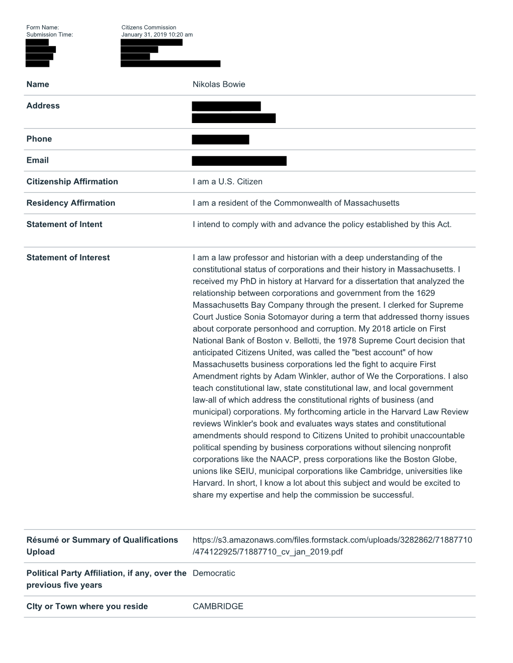 Citizens Commission Submission Time: January 31, 2019 10:20 Am