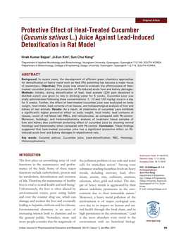 Protective Effect of Heat-Treated Cucumber (Cucumis Sativus L.) Juice Against Lead-Induced Detoxification in Rat Model