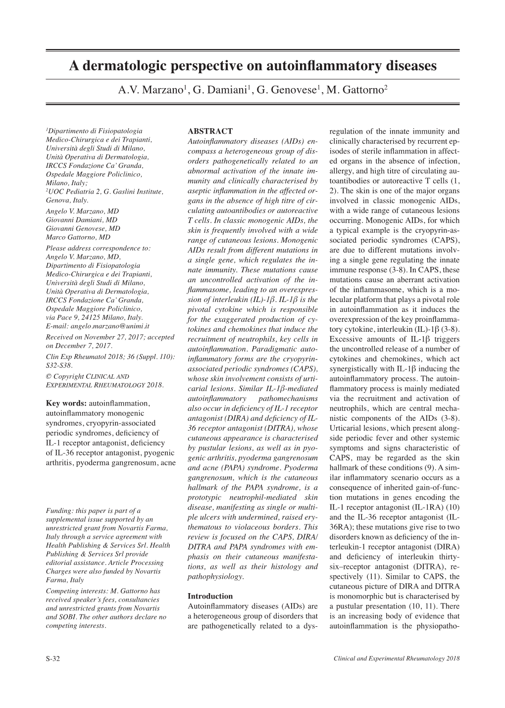 A Dermatologic Perspective on Autoinflammatory Diseases A.V