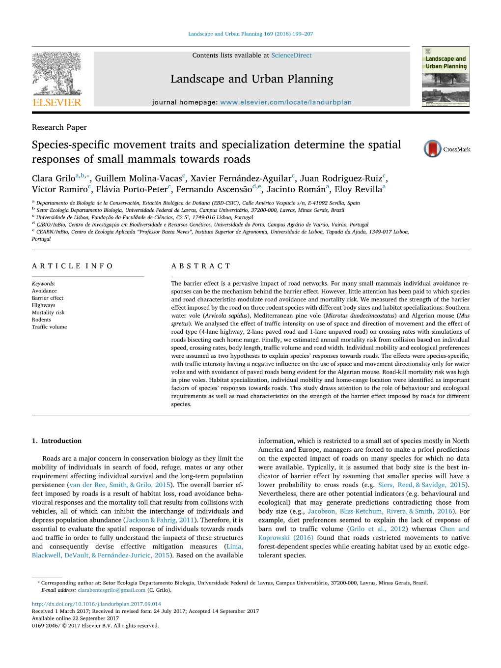 Species-Specific Movement Traits and Specialization Determine the Spatial Responses of Small Mammals Towards Roads