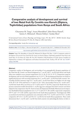 Comparative Analysis of Development and Survival of Two Natal Fruit Fly