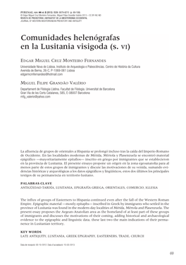 Comunidades Helenógrafas En La Lusitania Visigoda (S. VI)