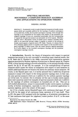 SPECTRAL MEASURES, BOUNDEDLY A-COMPLETE BOOLEAN ALGEBRAS and APPLICATIONS to OPERATOR THEORY