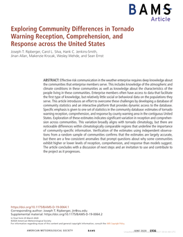Exploring Community Differences in Tornado Warning Reception, Comprehension, and Response Across the United States Joseph T