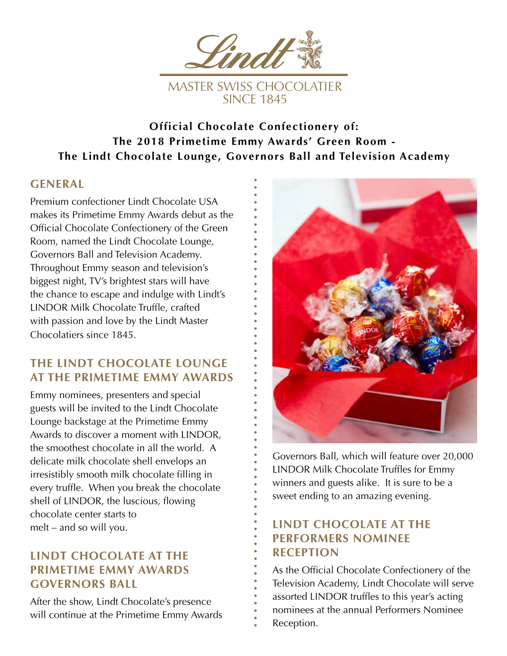 Lindt Chocolate Lounge, Governors Ball and Television Academy