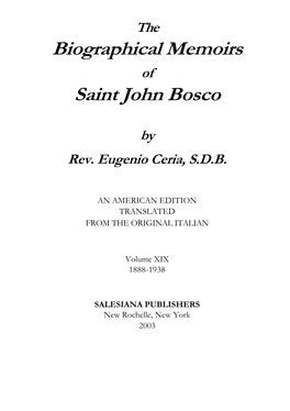 Biographical Memoirs Saint John Bosco