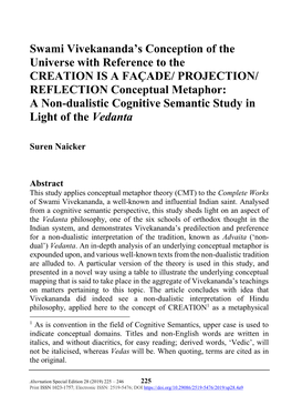 Swami Vivekananda's Conception of the Universe with Reference to the CREATION IS a FAÇADE