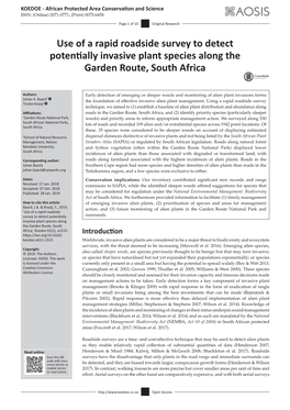Use of a Rapid Roadside Survey to Detect Potentially Invasive Plant Species Along the Garden Route, South Africa