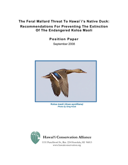 The Feral Mallard Threat to Hawai'i's Native Duck