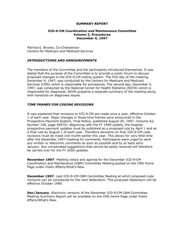 SUMMARY REPORT ICD-9-CM Coordination and Maintenance