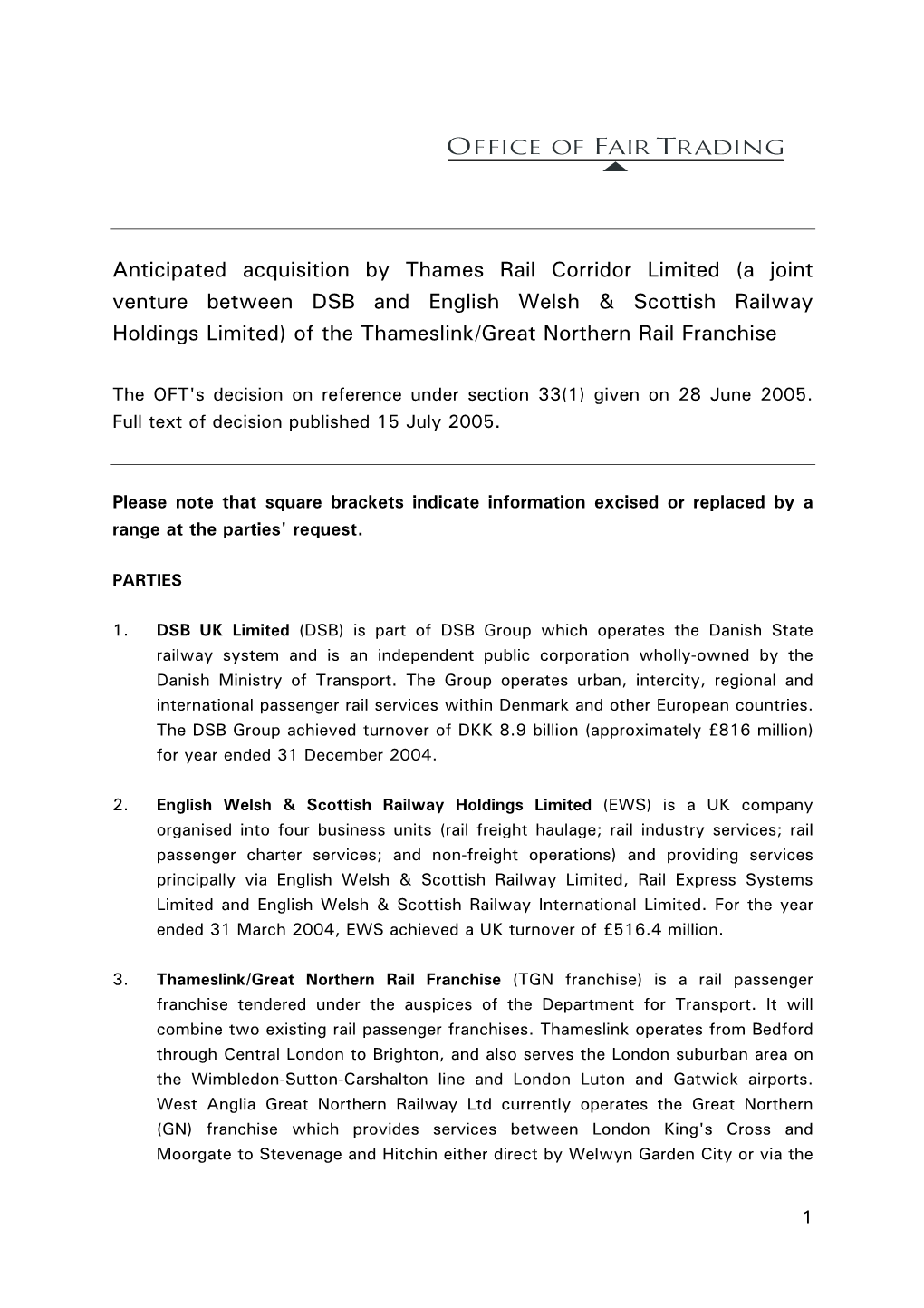 Anticipated Acquisition by Thames Rail Corridor Limited