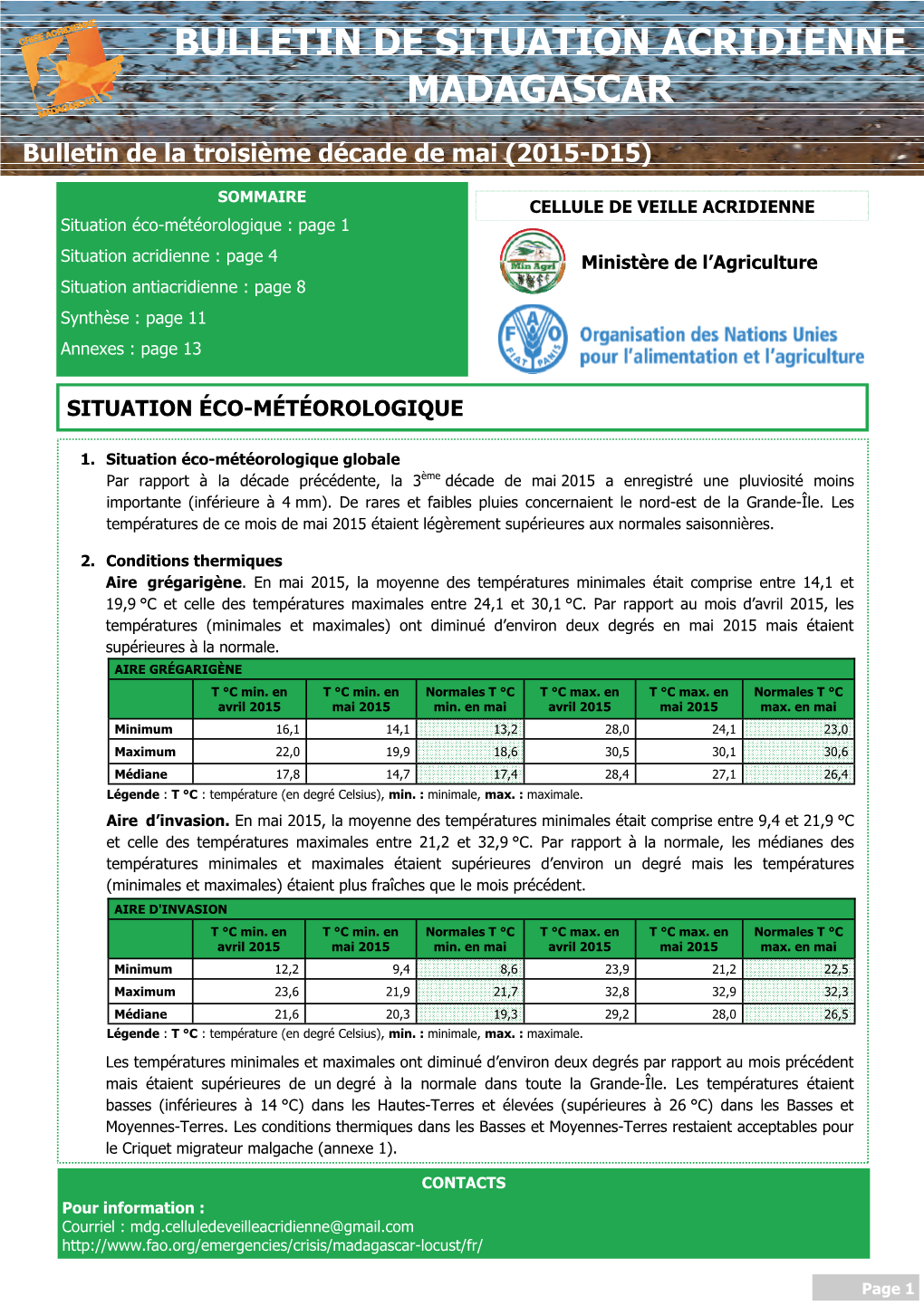 Bulletin De Situation Acridienne Madagascar