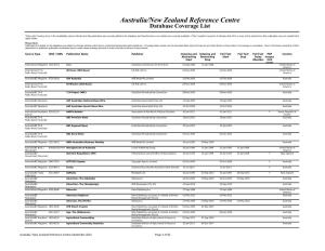 Australia/New Zealand Reference Centre Database Coverage List