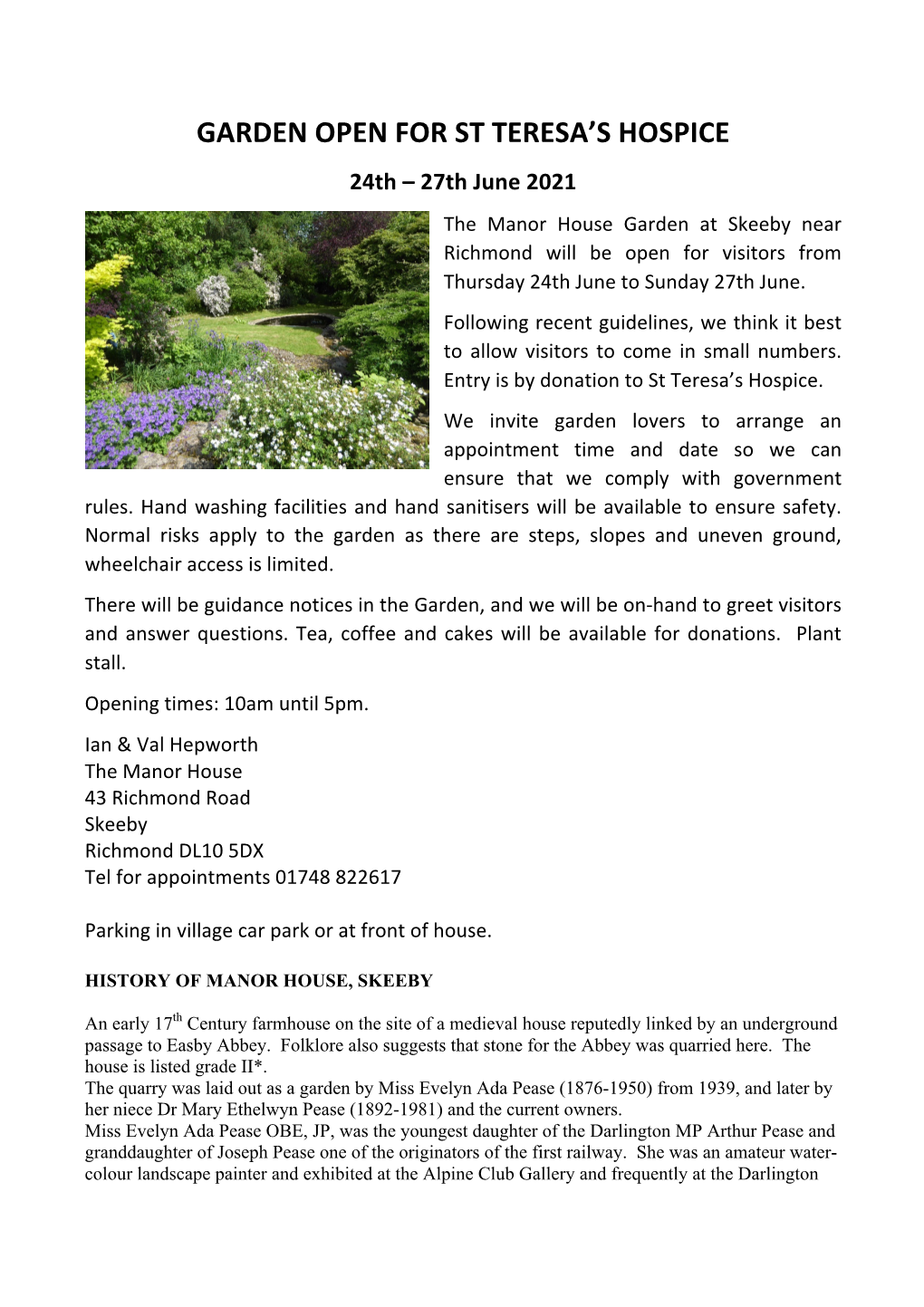 Garden Open for St Teresa's Hospice