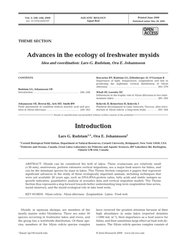 Advances in the Ecology of Freshwater Mysids Introduction