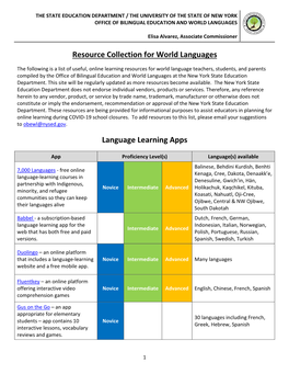 Resource Collection for World Languages Language Learning Apps