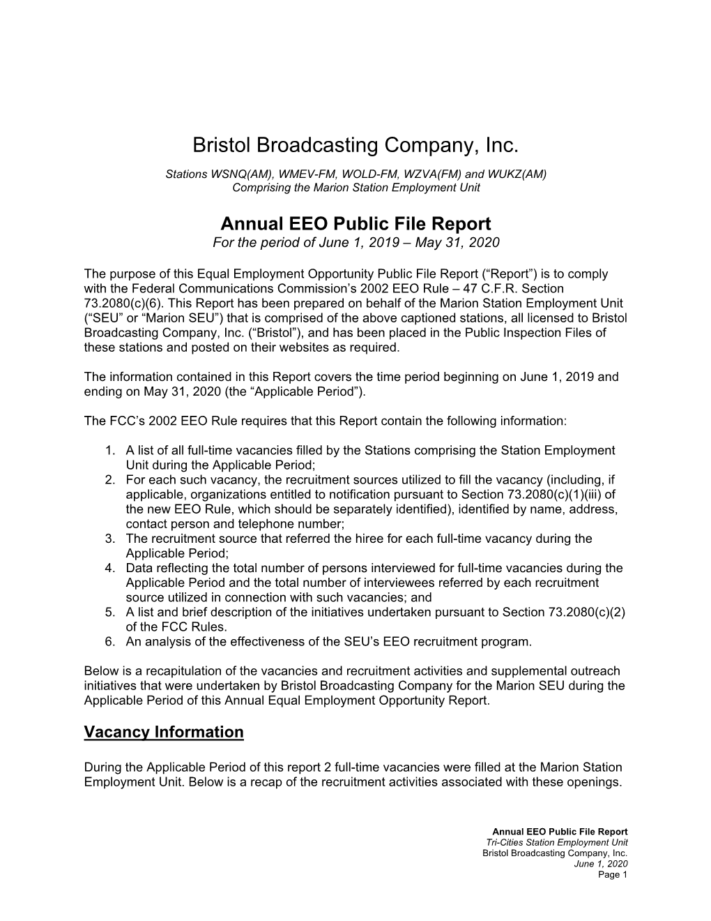 Bristol Broadcasting Company, Inc