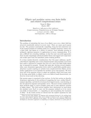 Elliptic and Modular Curves Over Finite Fields and Related Computational