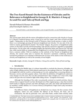 The Two-Faced Hound: on the Existence of Chivalry and Its Relevance to Knighthood in George R. R. Martin's a Song of Ice and F