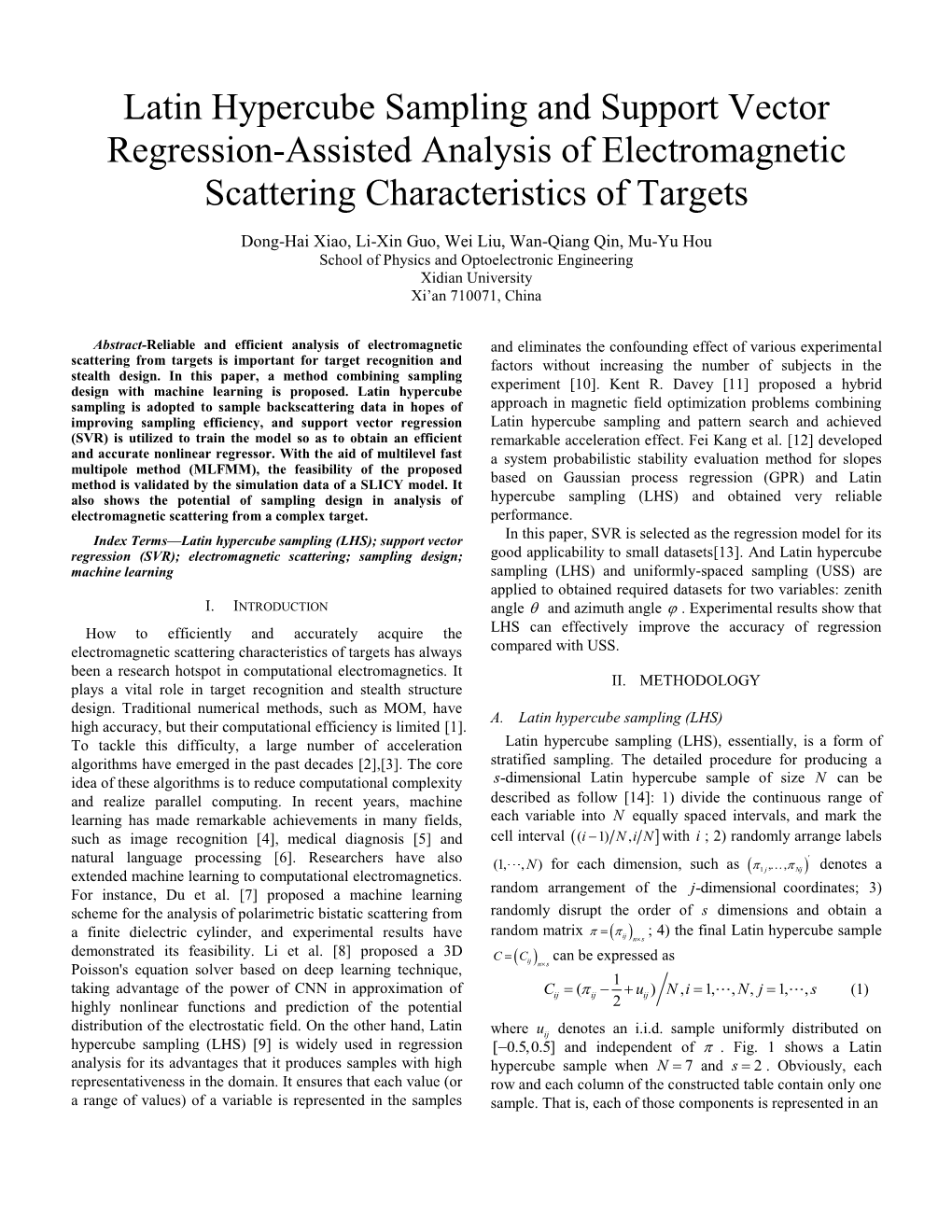 Latin Hypercube Sampling and Support Vector Regression-Assisted Analysis of Electromagnetic Scattering Characteristics of Targets