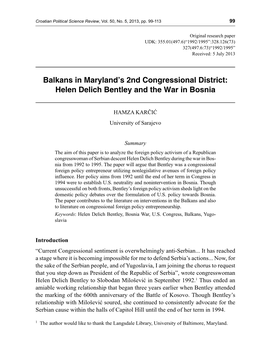 Balkans in Maryland's 2Nd Congressional District: Helen Delich Bentley and the War in Bosnia