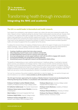 Transforming Health Through Innovation: Integrating the NHS and Academia