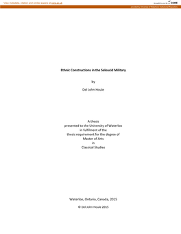 Ethnic Constructions in the Seleucid Military by Del John Houle a Thesis