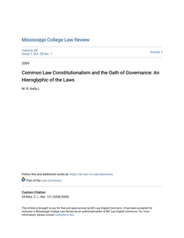 Common Law Constitutionalism and the Oath of Governance: an Hieroglyphic of the Laws