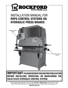 Installation Manual for Rhps Control Systems on Hydraulic Press Brakes