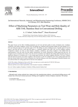 Effect of Machining Parameters on Tool Wear and Hole Quality of AISI 316L Stainless Steel in Conventional Drilling