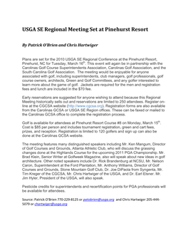 USGA SE Regional Meeting Set at Pinehurst Resort
