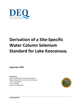 Technical Support Document for the Derivation of a Site-Specific Water