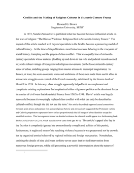 Conflict and the Making of Religious Cultures in Sixteenth-Century France