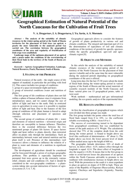 Geographical Estimation of Natural Potential of the North Caucasus for the Cultivation of Fruit Trees