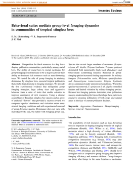 Behavioral Suites Mediate Group-Level Foraging Dynamics in Communities of Tropical Stingless Bees