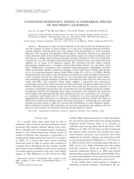 Cavitation Resistance Among 26 Chaparral Species of Southern California