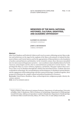 Memories of the Maya: National Histories, Cultural Identities, and Academic Orthodoxy