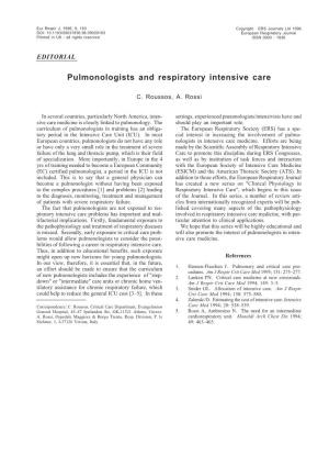 Pulmonologists and Respiratory Intensive Care
