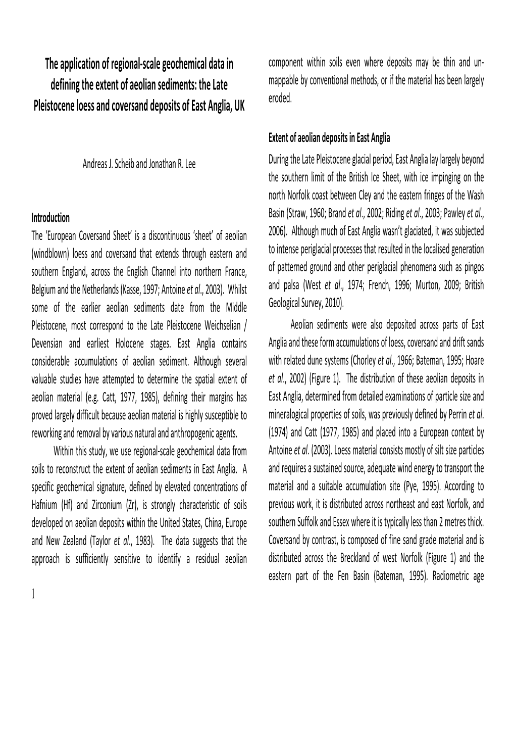 The Late Pleistocene Loess and Coversand Deposits of East Anglia, UK