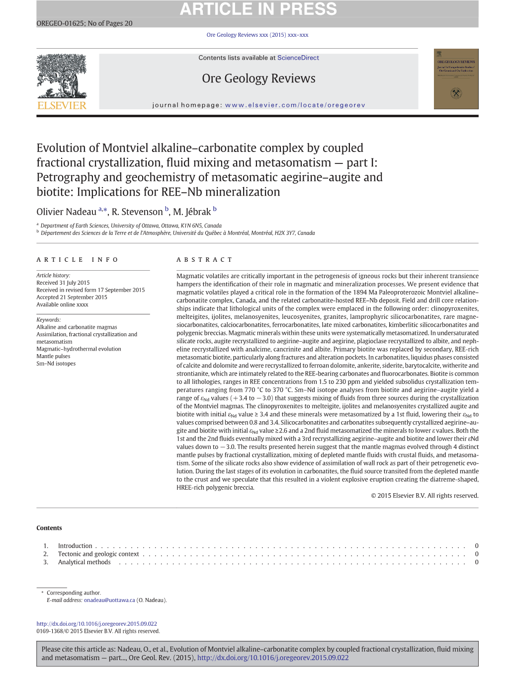 Evolution of Montviel Alkaline-Carbonatite Complex By