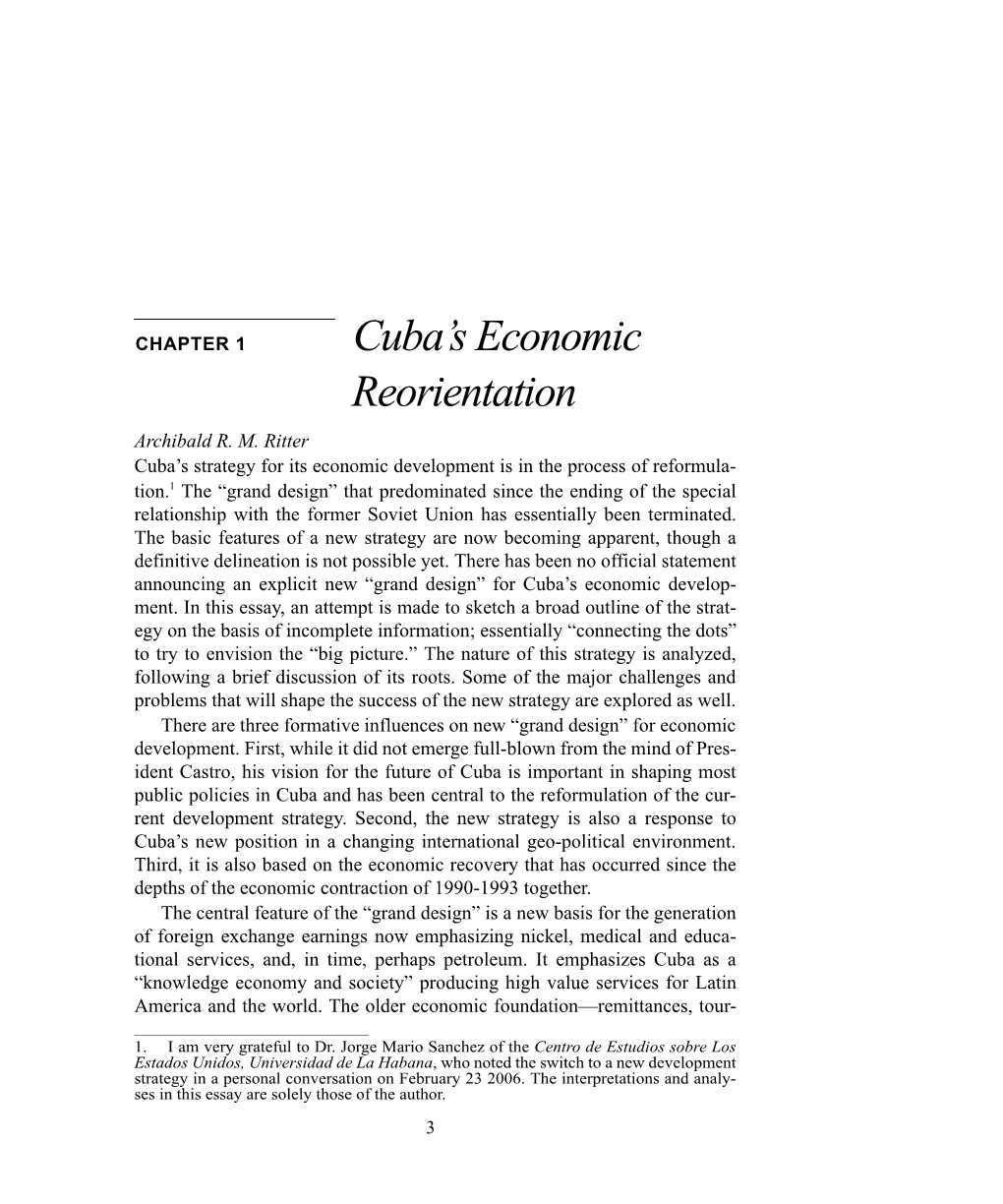 Cuba's Economic Reorientation