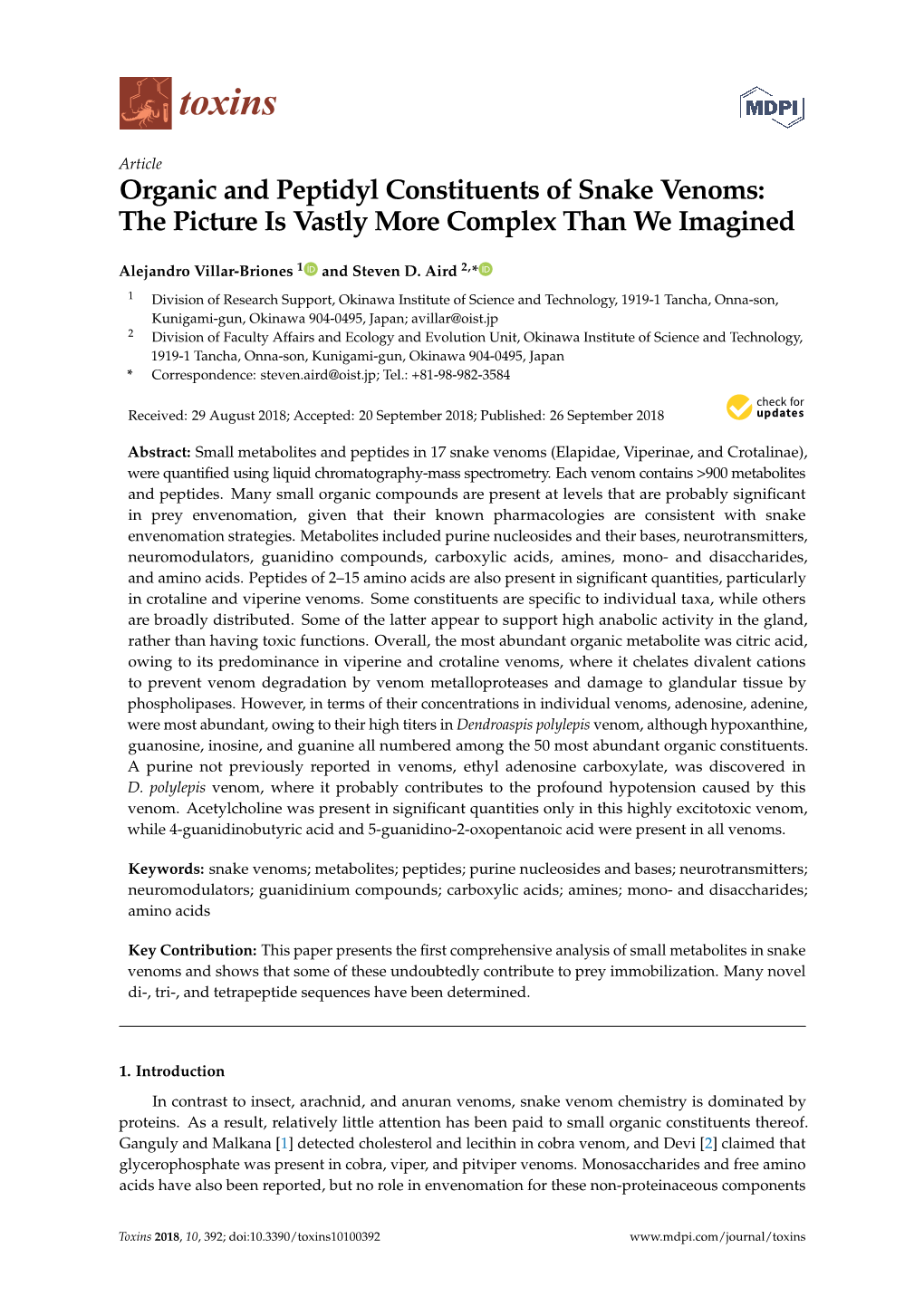 Organic and Peptidyl Constituents of Snake Venoms: the Picture Is Vastly More Complex Than We Imagined