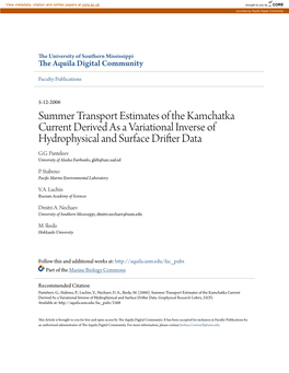 Summer Transport Estimates of the Kamchatka Current Derived As a Variational Inverse of Hydrophysical and Surface Drifter Data G.G