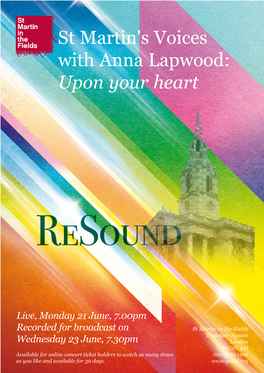 St Martin's Voices with Anna Lapwood: Upon Your Heart