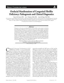 Orofacial Manifestations of Congenital Fibrillin Deficiency: Pathogenesis and Clinical Diagnostics Peter J