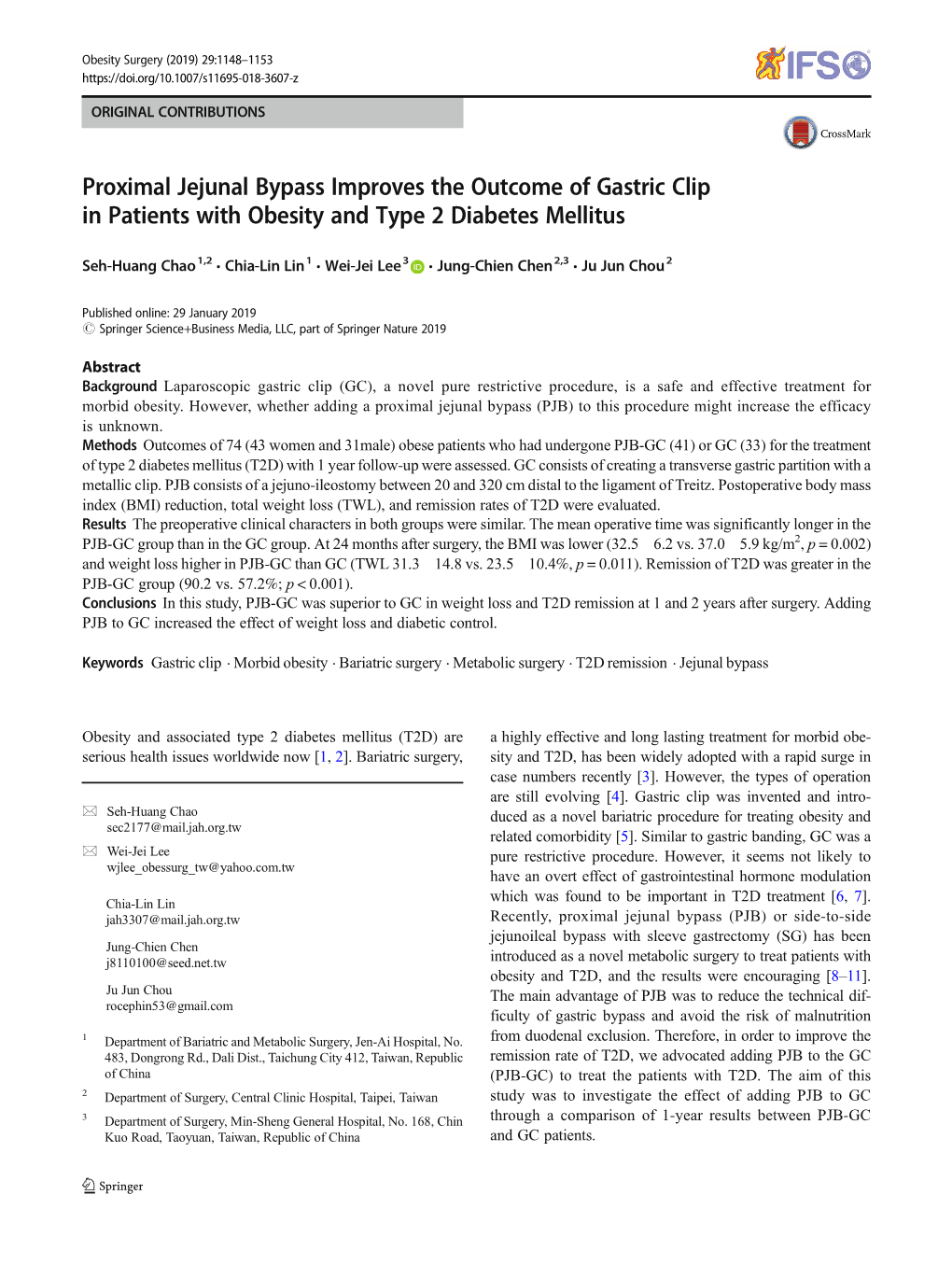 Proximal Jejunal Bypass Improves the Outcome of Gastric Clip in Patients with Obesity and Type 2 Diabetes Mellitus