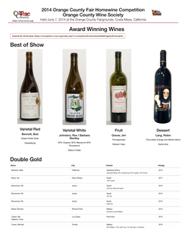 Award Winning Wines Best of Show Double Gold