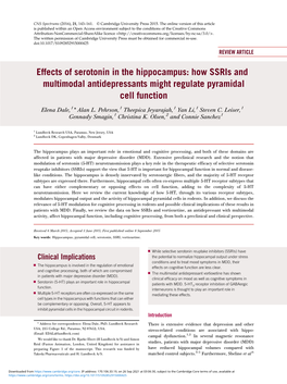Effects of Serotonin in the Hippocampus: How Ssris and Multimodal Antidepressants Might Regulate Pyramidal Cell Function