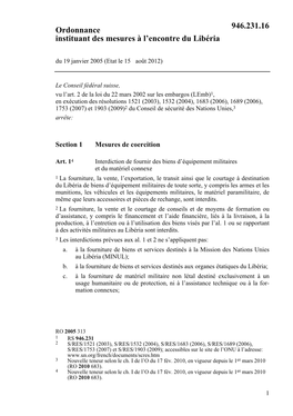 Ordonnance Instituant Des Mesures À L'encontre Du Libéria 946.231.16